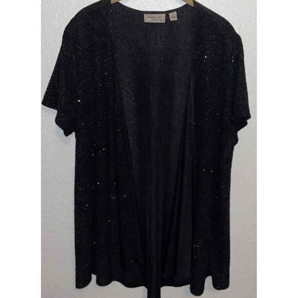 SIMONTON SAYS Open Front Cardigan Textured Shimmering Black Women Sz XL - Picture 1 of 6